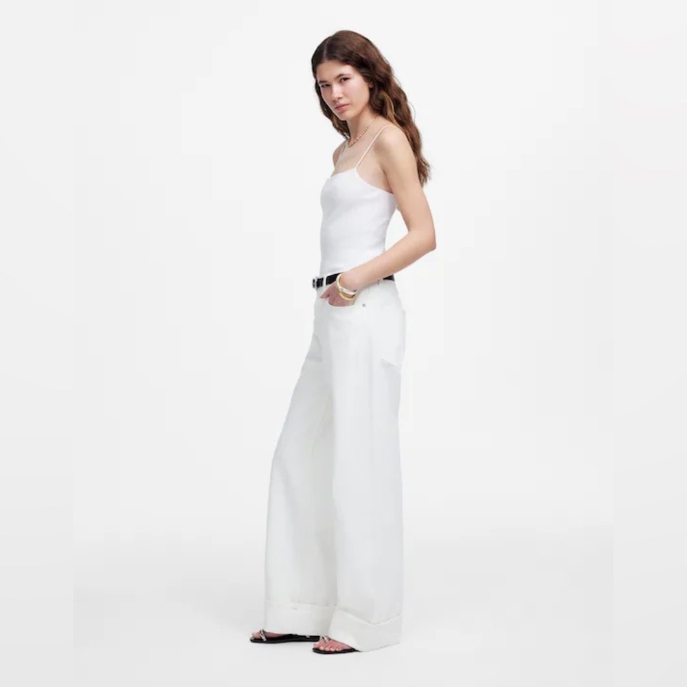 NWT Madewell Low-Slung Baggy Wide Leg White Denim Jeans rigid cotton size 32 - Picture 2 of 15